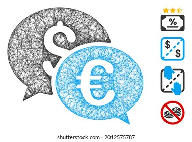 Mesh Währung Transaktionen Web-Symbol Vektorgrafik. Carcass-Modell basiert auf Währungstransaktionen flach Symbol. Mesh bildet abstraktes Währungstransaktionen flaches Modell.