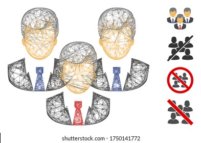 Ilustración vectorial de icono web de clientes de malla. El modelo de canales se basa en un icono plano de los clientes. La malla forma canales planos abstractos de los clientes. red web wireframe 2D aislada en un fondo blanco.
