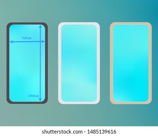 Mesh, cyan colored phone backgrounds kit. Clear separated groups, easy to edit EPS. Professional screen design set, isolated background. Usefull backdrop. 2436x1125 ratio.