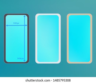 Mesh, cyan colored phone backgrounds kit. Elementary backdrop. Fresh separated groups, easy to edit EPS. Minimal screen design set, isolated background. 2436x1125 ratio.
