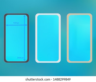 Mesh, cyan colored phone backgrounds kit. Breezy separated groups, easy to edit EPS. Professional screen design set, isolated background. Professional backdrop. 2436x1125 ratio.