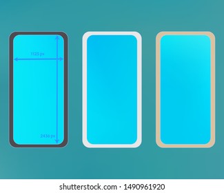 Mesh, cyan colored phone backgrounds kit. Elementary backdrop. Fresh separated groups, easy to edit EPS. Funny screen design set, isolated background. 2436x1125 ratio.