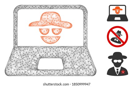 Mesh cyber crime polygonal web icon vector illustration. Carcass model is based on cyber crime flat icon. Triangle mesh forms abstract cyber crime flat carcass.