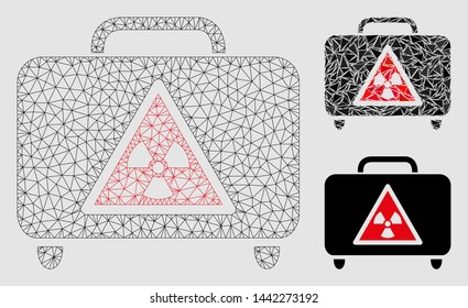 Mesh dangerous luggage model with triangle mosaic icon. Wire carcass polygonal network of dangerous luggage. Vector mosaic of triangle elements in variable sizes and color tints.