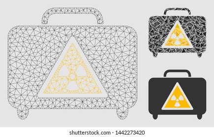 Mesh dangerous luggage model with triangle mosaic icon. Wire frame polygonal mesh of dangerous luggage. Vector mosaic of triangle elements in variable sizes and color shades.