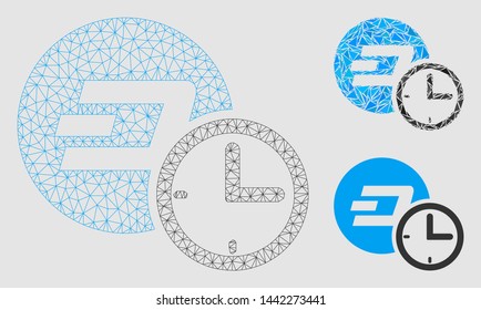 Mesh Dash credit counter model with triangle mosaic icon. Wire frame triangular mesh of Dash credit counter. Vector composition of triangle elements in different sizes and color shades.