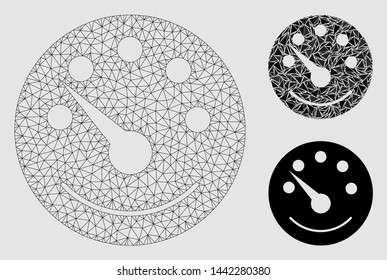 Mesh dashboard model with triangle mosaic icon. Wire frame polygonal mesh of dashboard. Vector mosaic of triangle parts in variable sizes and color shades.