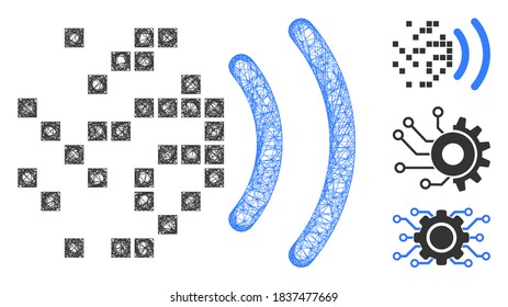 Mesh data transmission polygonal web icon vector illustration. Carcass model is created from data transmission flat icon. Triangular mesh forms abstract data transmission flat model.