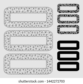 Mesh database model with triangle mosaic icon. Wire carcass polygonal mesh of database. Vector mosaic of triangle parts in variable sizes and color tinges.