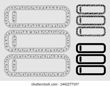 Mesh database model with triangle mosaic icon. Wire frame polygonal network of database. Vector mosaic of triangle parts in different sizes and color shades.