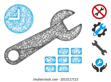 Mesh date and time configuration web 2d vector illustration. Carcass model is based on date and time configuration flat icon. Network forms abstract date and time configuration flat model.