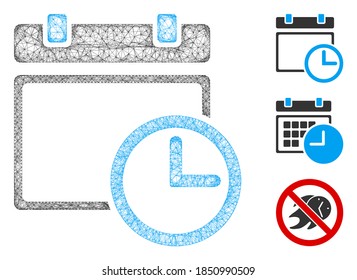 Mesh date and time polygonal web icon vector illustration. Carcass model is based on date and time flat icon. Triangle mesh forms abstract date and time flat model.