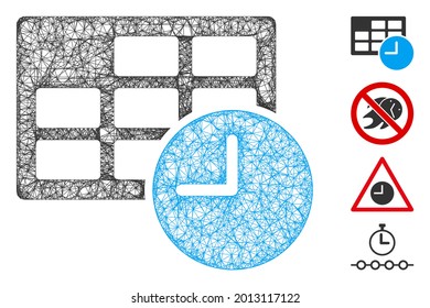 Mesh date and time web icon vector illustration. Model is based on date and time flat icon. Mesh forms abstract date and time flat model. Wire frame 2D web network isolated on a white background.