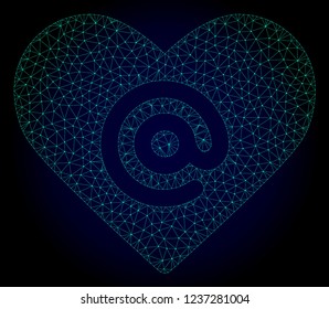 Mesh dating heart address polygonal illustration. Abstract mesh lines, triangles and points on dark background with dating heart address.