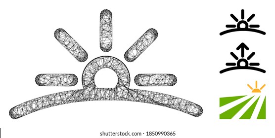 Mesh dawn polygonal web icon vector illustration. Carcass model is based on dawn flat icon. Triangle network forms abstract dawn flat model.