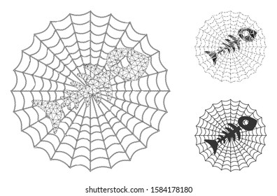 Mesh dead fish net model with triangle mosaic icon. Wire frame polygonal mesh of dead fish net. Vector mosaic of triangle elements in variable sizes, and color tinges.