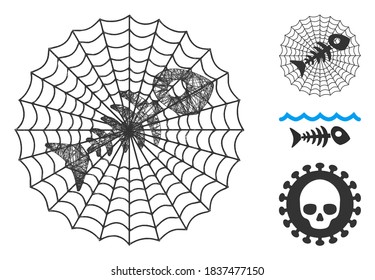 Ilustración vectorial de ícono web poligonal de redes de peces muertos de malla. El modelo se basa en el icono plano de la red de peces muertos. La red triangular forma un modelo plano abstracto de red de peces muertos.