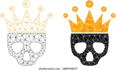 Mesh dead king polygonal icon illustrations, filled and carcass versions. Vector net mesh dead king icons. Linear carcass and filled flat net geometric images based on dead king icon.