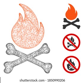 Hueso mortal de malla llama ilustración vectorial de icono web poligonal. La abstracción se basa en el ícono plano de los huesos de la muerte. La red triangular forma huesos abstractos de muerte que inflaman la canal plana.