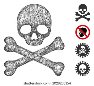 Mesh death web icon vector illustration. Carcass model is based on death flat icon. Network forms abstract death flat carcass. Wire frame flat web network isolated on a white background.