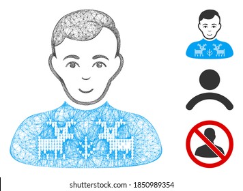 Mesh deers pullover boy web poligonal 2d ilustración vectorial. El modelo Carcass se basa en el icono plano del pullover boy de los ciervos. La malla triangular forma un modelo plano abstracto de ciervos pullover boy.