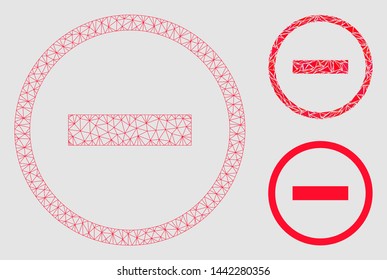 Mesh delete model with triangle mosaic icon. Wire carcass polygonal mesh of delete. Vector mosaic of triangle elements in variable sizes and color shades.