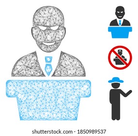 Mesh demagogue polygonal Web-Symbol Vektorgrafik. Das Modell des Schlachtkörpers basiert auf dem flachen Symbol der Demagoge. Das dreieckige Netzwerk bildet abstraktes Demagogue-Flachmodell.