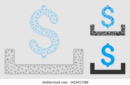 Mesh deposit placement model with triangle mosaic icon. Wire frame polygonal mesh of deposit placement. Vector collage of triangle parts in various sizes and color hues.