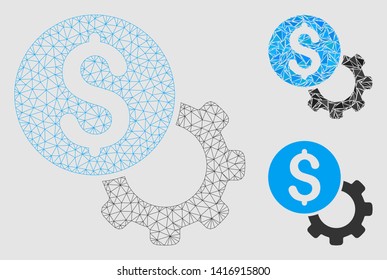 Mesh development cost model with triangle mosaic icon. Wire frame triangular mesh of development cost. Vector mosaic of triangle elements in different sizes and color tints.