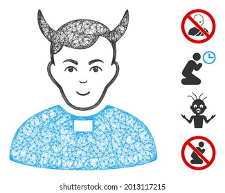 Mesh devil priest web 2d vector illustration. Carcass model is created from devil priest flat icon. Network forms abstract devil priest flat carcass.