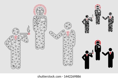 Mesh dialog with alien model with triangle mosaic icon. Wire frame triangular mesh of dialog with alien. Vector mosaic of triangle parts in various sizes and color tones.