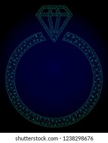 Mesh diamond ring polygonal illustration. Abstract mesh lines, triangles and points on dark background with diamond ring.
