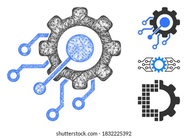 Ilustración vectorial 2d del equipo de integración digital de malla. El modelo se basa en el icono plano de los engranajes de integración digital. La red triangular forma canales planos de engranajes abstractos de integración digital.