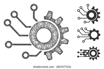 Mesh digital mechanics polygonal web icon vector illustration. Model is created from digital mechanics flat icon. Triangular net forms abstract digital mechanics flat model.