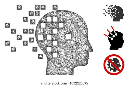 Mesh digital mind polygonal web 2d vector illustration. Model is based on digital mind flat icon. Triangle network forms abstract digital mind flat model.