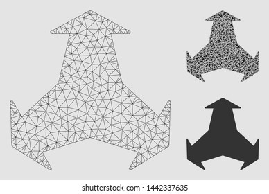 Mesh directions model with triangle mosaic icon. Wire frame triangular network of directions. Vector mosaic of triangle elements in various sizes and color tinges. Abstract flat mesh directions,