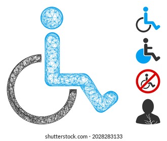 Mesh disabled person web symbol vector illustration. Carcass model is based on disabled person flat icon. Mesh forms abstract disabled person flat carcass.