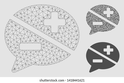 Mesh dispute model with triangle mosaic icon. Wire frame triangular mesh of dispute. Vector mosaic of triangles in variable sizes and color shades. Abstract 2d mesh dispute,