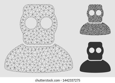 Mesh diver armor model with triangle mosaic icon. Wire frame polygonal mesh of diver armor. Vector mosaic of triangle elements in various sizes and color tints. Abstract 2d mesh diver armor,