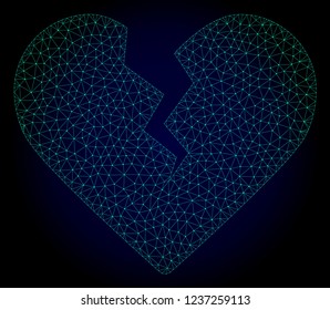 Mesh divorce heart polygonal illustration. Abstract mesh lines, triangles and points on dark background with divorce heart.