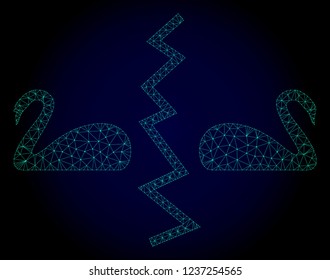 Mesh divorce swans polygonal illustration. Abstract mesh lines, triangles and points on dark background with divorce swans.