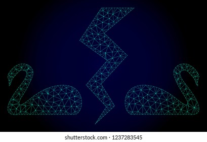 Mesh divorce swans polygonal illustration. Abstract mesh lines, triangles and points on dark background with divorce swans.