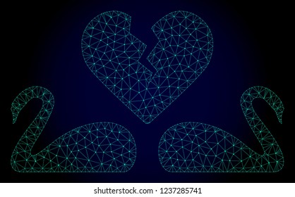 Mesh divorce swans polygonal illustration. Abstract mesh lines, triangles and points on dark background with divorce swans.