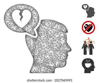 Mesh divorce thinking man web icon vector illustration. Carcass model is based on divorce thinking man flat icon. Mesh forms abstract divorce thinking man flat carcass.