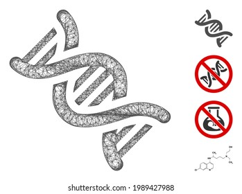Mesh DNA web icon vector illustration. Model is created from DNA flat icon. Mesh forms abstract DNA flat model. wireframe flat web network isolated on a white background. Bonus pictograms are added.
