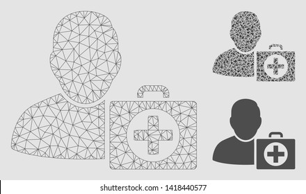 Mesh doctor model with triangle mosaic icon. Wire frame polygonal mesh of doctor. Vector collage of triangle elements in different sizes and color shades. Abstract 2d mesh doctor,
