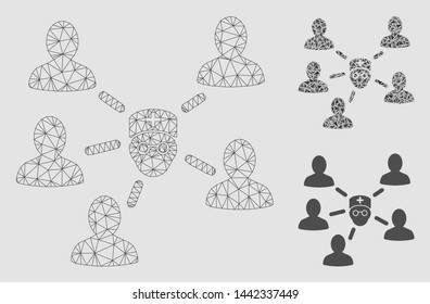 Mesh doctor patients model with triangle mosaic icon. Wire carcass triangular mesh of doctor patients. Vector mosaic of triangle parts in variable sizes and color shades.