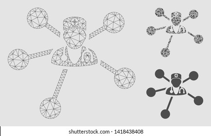Mesh doctor relations model with triangle mosaic icon. Wire frame polygonal mesh of doctor relations. Vector mosaic of triangle parts in various sizes and color tones.