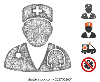 Ilustración vectorial 2d del médico de malla. El modelo de canal se basa en un icono plano médico. La malla forma la canal plana abstracta del médico. red web plana wireframe aislada en un fondo blanco.