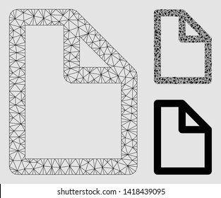 Mesh document page model with triangle mosaic icon. Wire frame polygonal mesh of document page. Vector mosaic of triangle parts in different sizes and color tints. Abstract flat mesh document page,